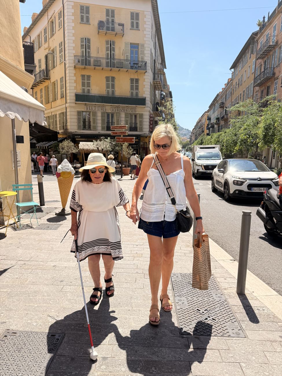 The girls walking the old town, nan setting the pace with her cane
