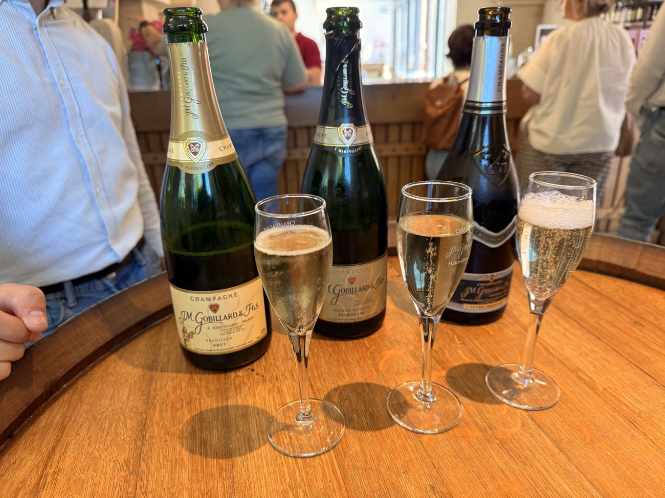 The tasting flight on the barrel at Gobillard & Fils