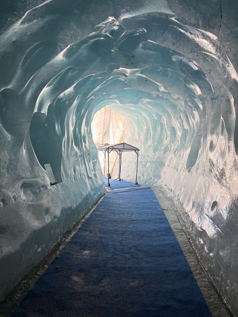 The tunnel cut into the glacier