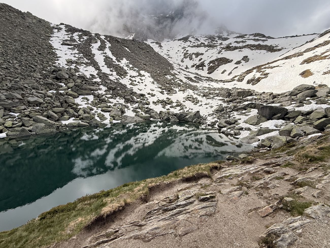 The lake, snowmelt green