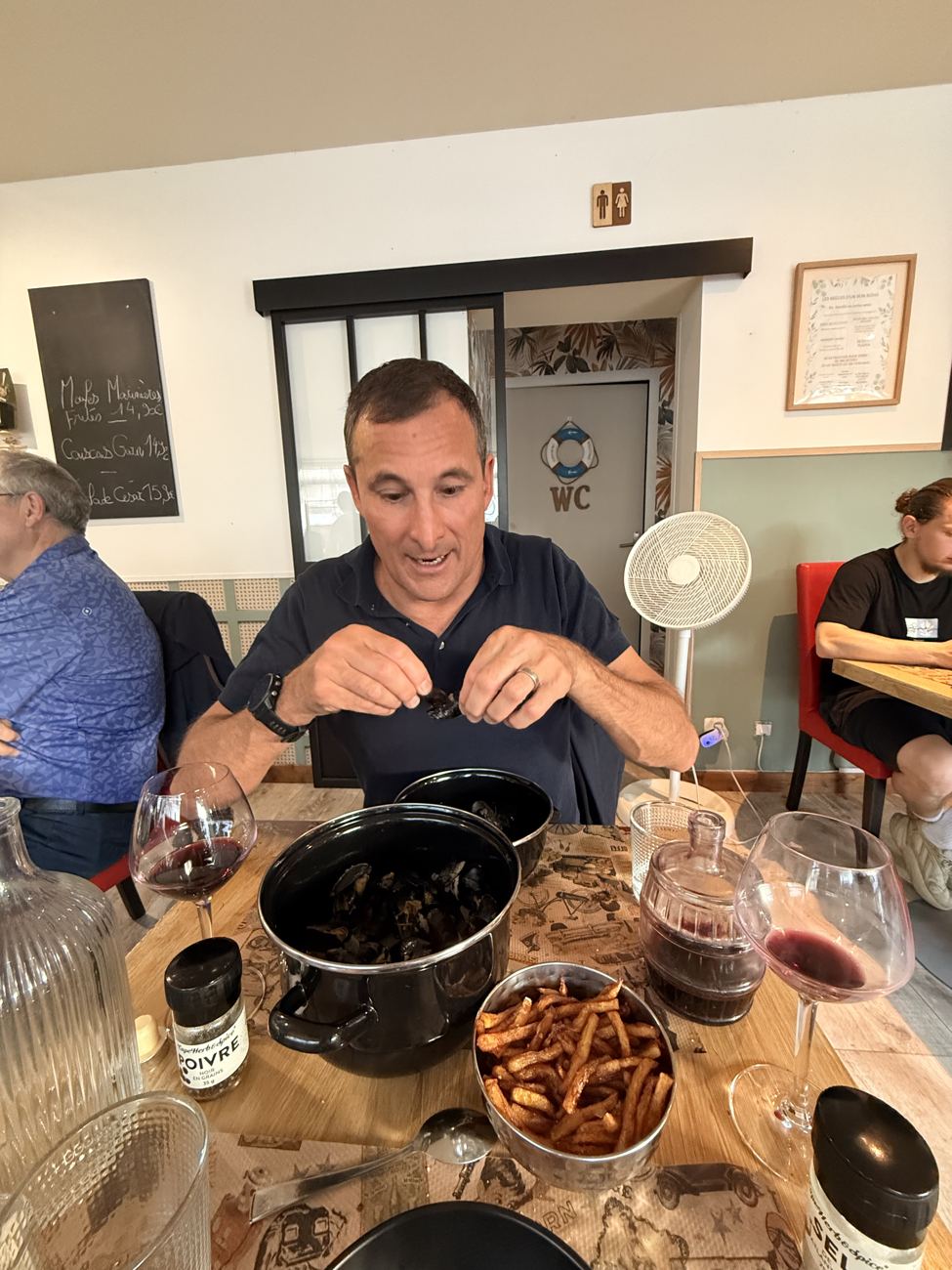 Moules, frites, and the first carafe