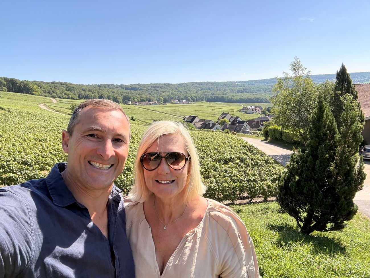 Two in the vines above the town